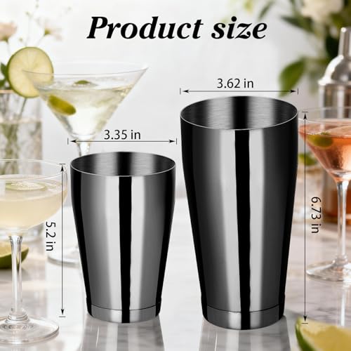 8 Pcs Cocktail Shaker Boston Shaker Set Professional Bartender Kit Bar Stainless Steel Drink Shaker Bartending Martini Tin with 18oz & 28oz Mixed Alcohol Tool for Beginner(Black) - color: Black