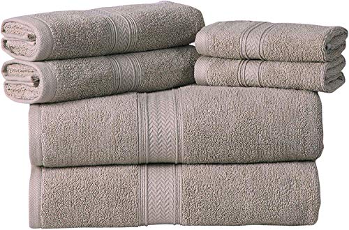Hillfair Premium 600 GSM Cotton Bath Towel Set - 6 Piece, Machine Washable, Super Soft & Absorbent: 2 Bath, 2 Hand, 2 Washcloth - Stone Color - color: Stone, size: 6 Piece Towel Set