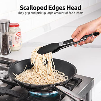 U-Taste 600ºF Heat Resistant Food Grade Silicone Spatula Set of 3, and 480℉ Heat-Resistant Food-Grade Non-Stick Firm Cooking Tong 9 inch (Black)