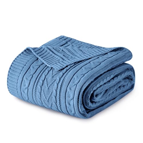 Aormenzy Dusty Blue Cable Knit Throw Blanket, 90" x 90" | Acrylic Knitted Blanket Queen Size, Soft Cozy Throw Blankets, For Couch Bed Sofa - color: Dusty Blue, size: 90" x 90", Queen