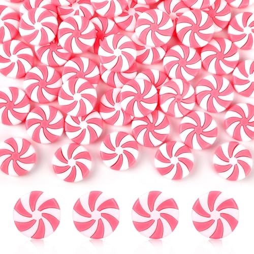JUNEBRUSHS 50 Pcs Fake Peppermint Candy Christmas Decorations Pink and White Christmas Candy Peppermint Ornaments for Xmas Holiday Decor Party Favors Crafts - style: Peppermint Candy Style