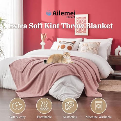 Ailemei Direct Knit Throw Blanket for Bed, Soft Thin Blankets for Sofa, Couch, Camping, Office Chair, Cozy Touch Lightweight Breathable Blanket All Season Use, Dusty Rose 50"×70" - color: Dusty Rose