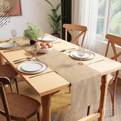 Encasa XO Table Runner 4 to 6 Seater, Soft Chenille 13"x72" | Sand, Woven Rib Texture | Machine Washable | Colorfast & Shrink Resistant | Durable Polyester Yarns - color: Sand, size: 13x72 in