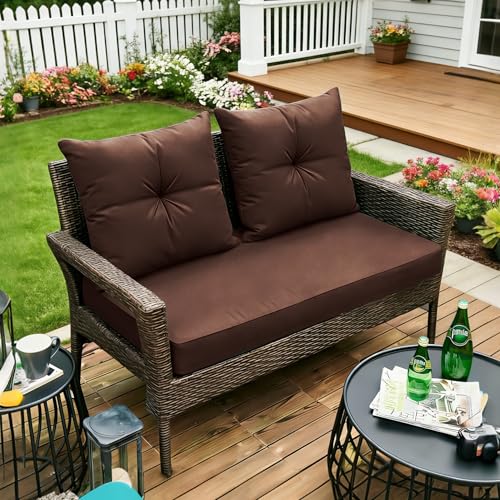 ARTPLAN Loveseat Patio Deep Seat Cushions 46"x24"x5" Bench Pad,Brown | High-density foam fill, solution-dyed UV water repellent fabric, zipper removable cover fits patio swing & bench furniture - color: Brown