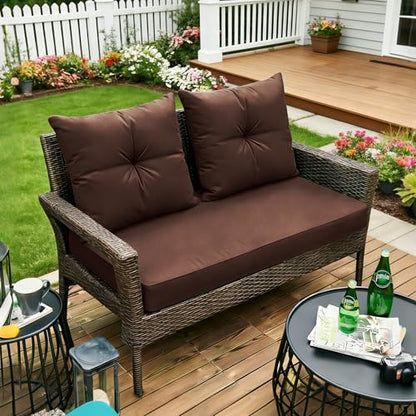 ARTPLAN Loveseat Patio Deep Seat Cushions 46"x24"x5" Bench Pad,Brown | High-density foam fill, solution-dyed UV water repellent fabric, zipper removable cover fits patio swing & bench furniture - color: Brown
