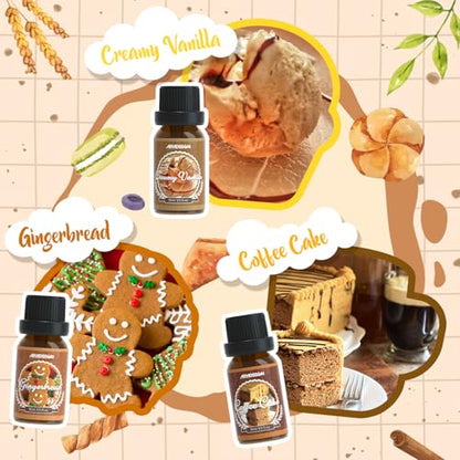 ARVIDSSON Bakery Essential Oils Set, Natural Fragrance Oil for Diffuser, Candle Making - Pumpkin Pie, Snickerdoodle, Gingerbread, Coffee Cake, Creamy Vanilla, Chocolate Cupcake - color: Beige