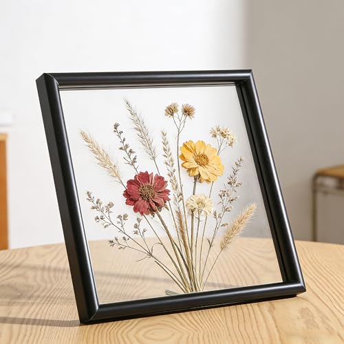 Floating Picture Frame 8X10, Black Aluminum Metal Photo Frame, Real Double Glass Floating Picture Frame with Glass Display Photos, Plant or Petal Specimens