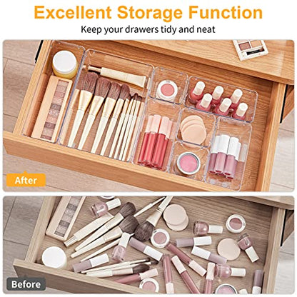 SMARTAKE 28 Piece Drawer Organizers with Non-Slip Silicone Pads, 4-Size | Clear Desk Bathroom Drawer Organizer Trays Storage Tray for Makeup, Jewelry, Utensils in Bedroom Dresser, Office and Kitchen - size: 28 PCS
