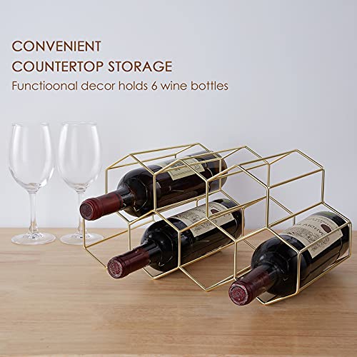FOMANSH Countertop Wine Storage - Freestanding 7 Bottle Metal Holder with Modern Design for Kitchen or Wine Cellar - color: Gold