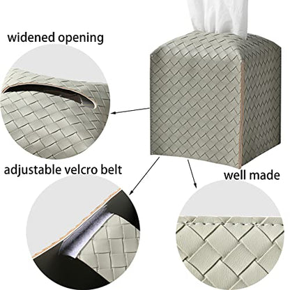 Tissue Box Cover PU Leather Tissue Holder Square Facial Tissue Case Facial Paper Organizer Dispenser for Bathroom, Vanity Countertop, Tabletop, Car, Evergreen | PU Leather，Easy to Fill, Easy Clean, Decorative Cube Tissue Box Holder for Office, Bathroom,Ki