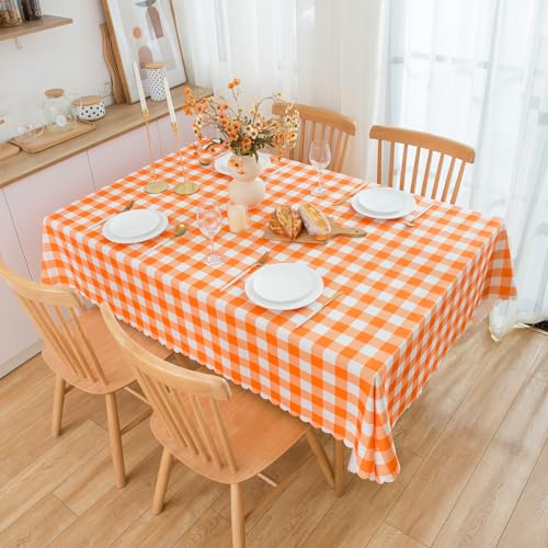 MANGATA CASA Checkered Table Cloth for Square Tables-Gingham Waterproof Kitchen & Table Linens-Polyester Buffalo Plaid Wrinkle Free Table Cover(Pumpkin Yellow 52x52in) - color: Pumpkin Yellow, size: 52" x 52" (Square)