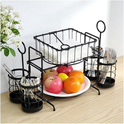 Metal Buffet Caddy Tabletop Organizer, Flatware Napkin and Plate Picnic Caddy Stackable Serving Set for Kitchen, Picnic, Camping, Party,Dining, Entertaining, Parties,Thanksgiving