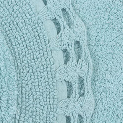 Home Weavers Hampton Crochet Reversible Bathmat 100% Cotton Bathroom Rug, Machine Washable Rug, Extra Soft and Absorbent Bath Rug, Kitchen Mat, 21"x54" Runner, Aqua - color: Aqua, size: 1'9" x 4'6" (Oval)