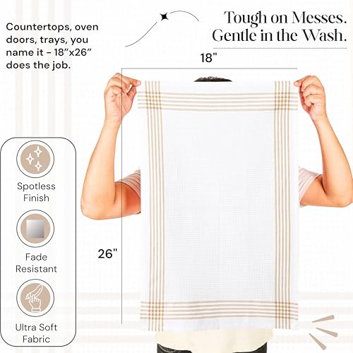 Beige and White Waffle Kitchen Towels 12 Pack, 100% Cotton, 16x26 Inch, Ultra Absorbent, Fast Dry Dish Towels, Reusable Dishcloths for Drying, Cleaning, Kitchen Use - color: Beige, White, style: 12 Pack