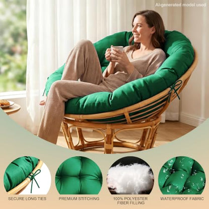 ARTPLAN Round Papasan Chair Cushion Tufted Swing Seat Pad with Ties | 47"x47"x4"tufted round chair cushion, polyester cover&fluffy fiber fill, fixed ties fit papasan, swing&wicker indoor chairs - color: Invisible Green
