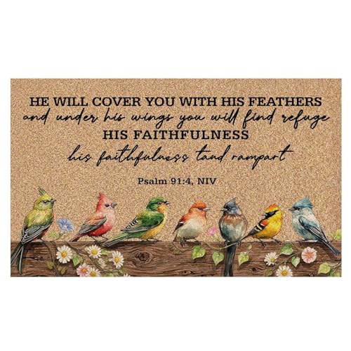 Christian Bird Faux Coco Coir Doormat Door Mat, Religious Bible Verse Scripture Decorative Welcome Doormat for Home Indoor Outdoor Porch Front Door Entrance Outside, 17x30 Inch - color: Home 3