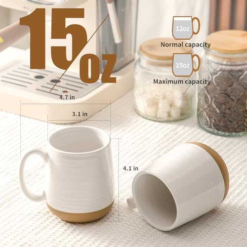 HASENSE Coffee Mugs Set of 4, 15oz Ceramic Coffee Cups with Handle, Two-Tone Design for Cappuccino Latte Tea, Large Microwave Dishwasher SafeMug Set, Housewarming Gift, Creamy White - color: White, size: Set of 4