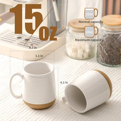 HASENSE Coffee Mugs Set of 4, 15oz Ceramic Coffee Cups with Handle, Two-Tone Design for Cappuccino Latte Tea, Large Microwave Dishwasher SafeMug Set, Housewarming Gift, Creamy White - color: White, size: Set of 4