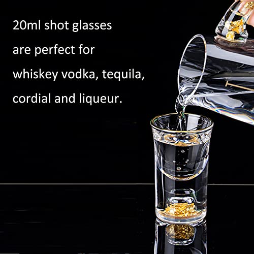 20ml (0.67 oz) Shot Glasses Set of 6, Crystal 20ml Glass Set for Vodka | Shot Cups Decorated with 24K Gold Flakes for Whiskey, Tequila, Mini Shot Glass Perfect for Party, Bar, Club - size: 6 Pack 20ml