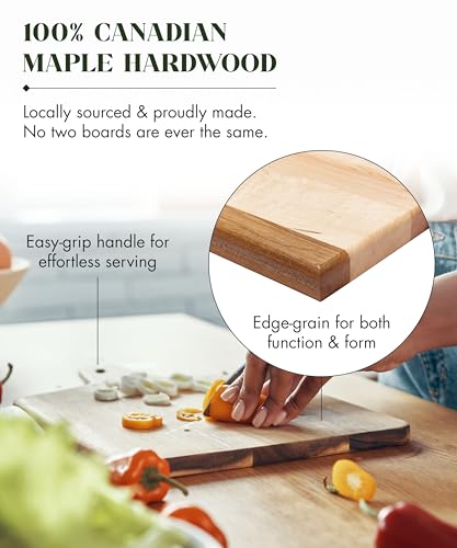 Labell Reversible Maple Cutting Board with Handle, 18 x 10 x 0.75 in | Canadian Maple, Multi-Purpose, Charcuterie Board, Flat Paddle, for Meat, Cheese, Veggies - size: Large (18" x 10")