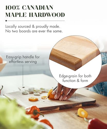 Labell Reversible Maple Cutting Board with Handle, 18 x 10 x 0.75 in | Canadian Maple, Multi-Purpose, Charcuterie Board, Flat Paddle, for Meat, Cheese, Veggies - size: Large (18" x 10")