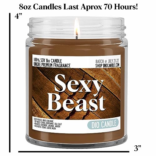 Sexy Beast Scented Candle - Smells Like Men's Cologne - 100% Naturally Vegan Soy and Premium Fragrance | Great Gift | Handmade in Denver, Colorado (8oz Glass Jar) - size: 8oz Glass Jar