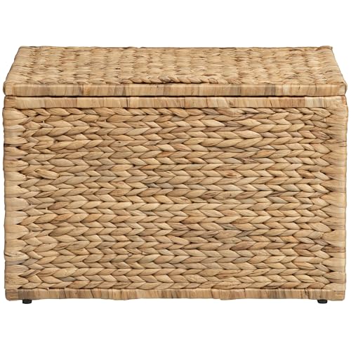 Storage Trunk with Metal Frame, Natural, 23.3 by 16.5 by 15.2 Inches | Safety Hinge, Heavy-duty Wicker Chest, Handwoven Water Hyacinth - color: Natural (Hyacinth), size: 23.3" x 16.5"