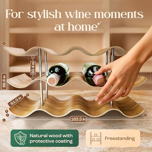 Dreiklang - be smart® Wooden Wine Rack 12 Bottles Countertop | Freestanding Natural Wood Bottle Holder | Modern, Decorative & Space-Saving | Slim & Compact Design | 3 Tiers (16.3 x 8.9 x 6.1 in) - size: 12 Bottles