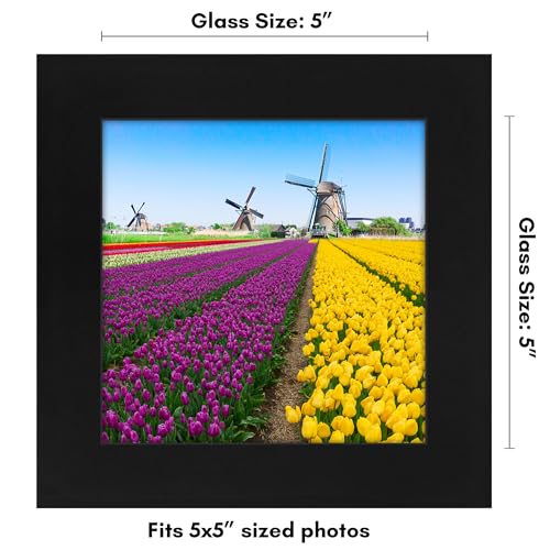 Americanflat 5x5 Picture Frame - Engineered Wood - Black | Shatter-resistant glass, wall or tabletop display with included easel, sawtooth hangers included - color: Black, size: 5x5