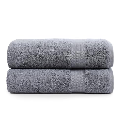 LANE LINEN Bath Sheet Quick Dry 100% Cotton 2 Pack Soft - Cool Grey | Towels For Dorm - Densely Woven, Coordinated Colors, Everyday Durability, OEKO-TEX Certified, Ring-Spun Durability - color: 01: Cool Grey, size: 2 Piece Bath Sheets