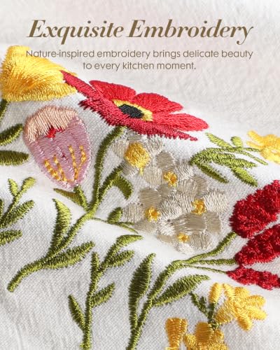 Embroidered Flour Sack Kitchen Towels, Gerbera Daisy | Exquisite Embroidery, Pure Cotton, Lightweight, Nostalgic Design, with Hanging Loop, Softer After Wash, Machine Washable - color: Gerbera Daisy