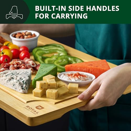 ROYAL CRAFT WOOD Bamboo Cutting Board with Juice Groove - Kitchen Chopping Board for Meat Cheese and Vegetables, Heavy Duty Serving Tray - color: Natural, size: 20"L x 14"W