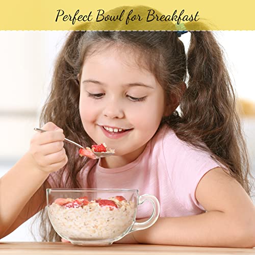 Didaey Set of 4 Glass Cereal Bowls Microwave Safe Glass Soup Bowls with Handle and Spoon Clear Oatmeal Glassware Mixing Ramen Pot Coffee Mugs with Lids Milk Breakfast Mug for Yogurt 20 Oz/ 600 ml