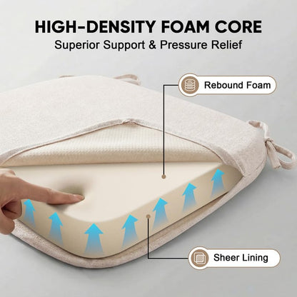 D-Shaped Chair Cushions Set of 1, Chair Pads with Ties, 17" x 16" | 2" Thick Non Slip Seat Cushion for Dining & Kitchen Chairs, 40D Foam, Removable Washable Cover, Beige - color: Beige