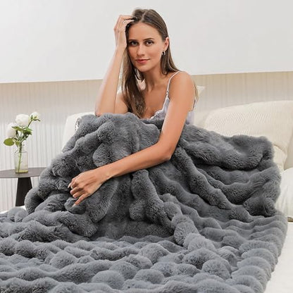 Soft Faux Fur Throw Blanket 50''x60'' Solid Reversible Shaggy Blanket Plush Thick Fluffy Blankets Throws for Bed, Couch, Sofa, Office, Camping Dark Grey - color: D-dark Grey, size: 50''x60''