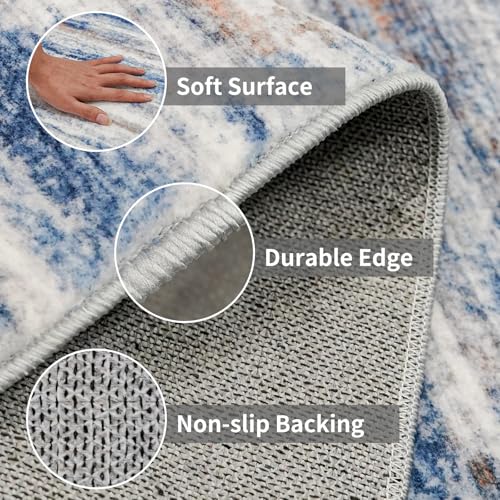 3x12 Washable Hallway Runner Rug: Extra Long Runners for Entryway Living Room Dining Room - Stain and Water Resistant Rugs with Non-Slip Backing - Soft Low-Pile Carpet 12ft Navy Grey - color: Navy/Grey, size: 3' x 12' (Runner)