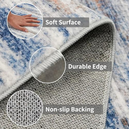 3x12 Washable Hallway Runner Rug: Extra Long Runners for Entryway Living Room Dining Room - Stain and Water Resistant Rugs with Non-Slip Backing - Soft Low-Pile Carpet 12ft Navy Grey - color: Navy/Grey, size: 3' x 12' (Runner)
