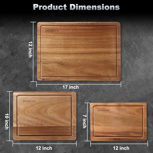 Wood Cutting Boards Set of 3 for Kitchen, Large Wooden Cutting Board with Juice Groove, Charcuterie Board, Chopping Board for Meat, Cheese, Fruits, and Vegetables - size: Medium