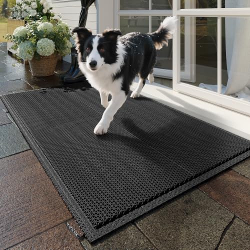 Front Door Mat Outside Entrance Drainage Doormat Black 20"x31" | Outdoor Welcome Mats For Patio Waterproof, Dirt Trapper with Non-Slip Rubber Backing, Dirt Mat for Garage Home Pool Entrance - color: Black, size: 20''x31''