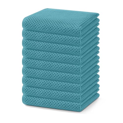 Homaxy 100% Cotton Waffle Weave Kitchen Dish Towels 9-Pack, Lake Blue | 13 x 28 Inches, Ultra Soft Absorbent Dish Towels, Quick Drying Cleaning Towels - color: Lake Blue, size: 13 x 28 - 9 Pack