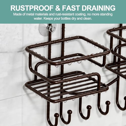 SRIWATANA Shower Caddy Hanging, Shower Organizer with Razor Hooks, Bronze | Rustproof Shower Rack, No Drilling Shelves Over Shower Head, Anti-Swing Scution Install, Bathroom Holder for Sponge Loofah - color: Bronze