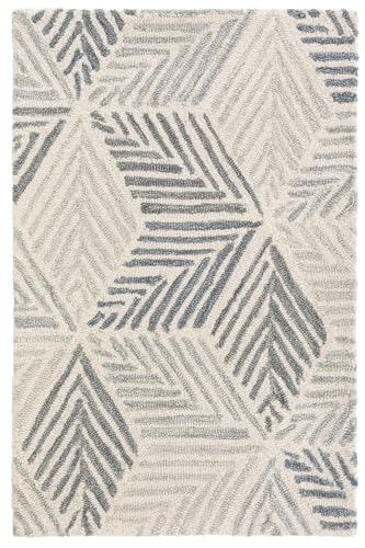 Dash & Albert Karari Blue Geometric Hand Hooked Wool Rug, 3'x5' | Hand Hooked Wool Rug, , Geometric Pattern - color: Blue, size: 3' x 5' (Rectangular)