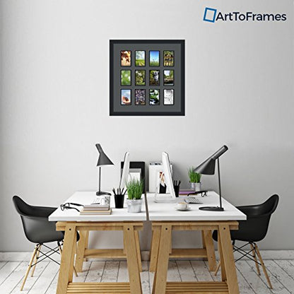 ArtToFrames Double-Multimat-1156-41/89-FRBW26079 Collage Photo Frame Double Mat with 12-3.25x4.75 Openings and Satin Black Frame - color: Charcoal, size: 12 - 3.25x4.75