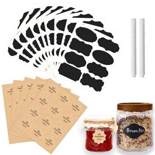 142 Pcs Canning Label Stickers Set with Chalk Markers for Mason Jars | 80 Reusable Blackboard Labels, 60 Handmade for You Stickers, 2 Erasable Chalk Markers for Spice Jam & Various Food Containers - color: 142pcs Stickers Set