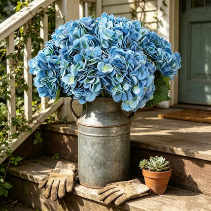 Kimura's Cabin 6pcs Hydrangea Artificial Flowers Silk Faux Hydrangeas,Blue | Hydrangea with Stems Fake Flower,Wedding Bouquets Arrangement,Home Table Centerpieces,Baby Shower Party Decor Vase Filler - color: Lake Blue