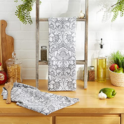 DII Cotton Dish Towel Set Damask Print, 18x28, Gray, 2 Count - color: Gray, size: Dishtowel, 18x28"