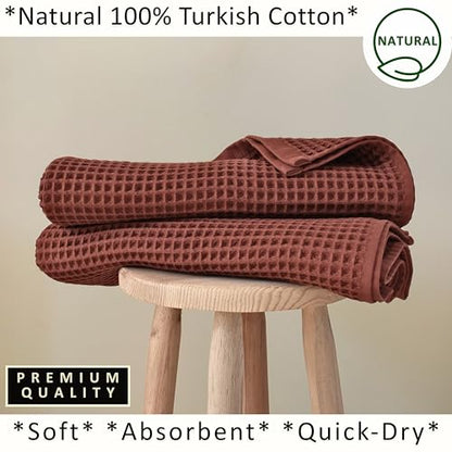 PÜSKÜL 2-Piece Natural 100% Turkish Cotton Waffle Bath Towels Extra-Large | Brick-Red, 32x63" Bath Sheet Towel, Light Soft Absorbent Quick-Dry Lint-Free Premium Honeycomb Weave Oeko-Tex Made in Turkiye - color: Brick