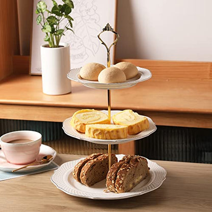 Sweejar 3 Tier Ceramic Cake Stand Wedding, Dessert Cupcake Stand for Tea Party Serving Platter (New White) - color: White1