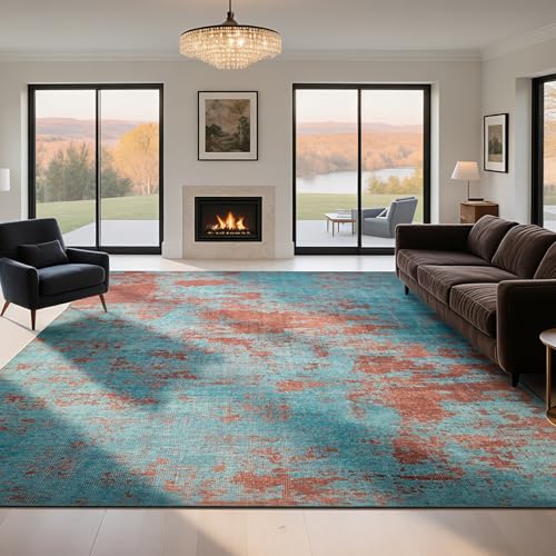 8x10 Washable Area Rugs for Living Room,Bedroom,Dining Room- Blue Red | Ultra Soft Low Pile Faux Wool,Non-Slip & Non-Shedding,Stain Resistant,Large Modern Abstract Carpet for Nursery Home Office - color: Dark Blue-light Blue-red, size: 8' x 10' (Rectangul