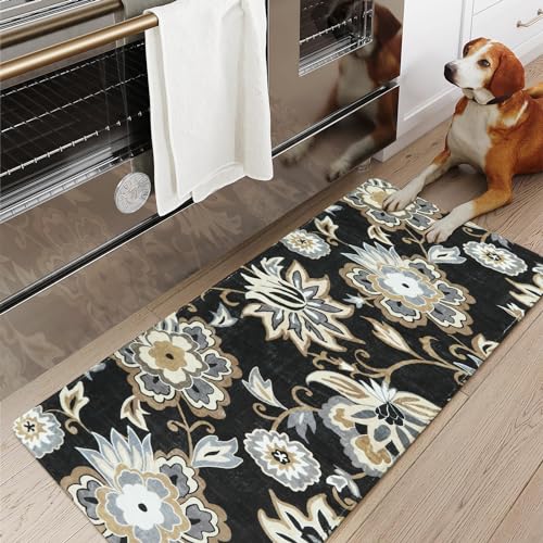 Lahome Floral Black Small Runner Rug - 2x4 Area Rug Non-Slip Low-Pile Washble Entryway Runner Rug Throw Stain Resistant Kitchen Rugs, Paisley Print Accent Carpet Runners for Bedroom Bathroom Laundry | Small Non-Slip Low-Pile Entryway Area Rug, Stain Resis